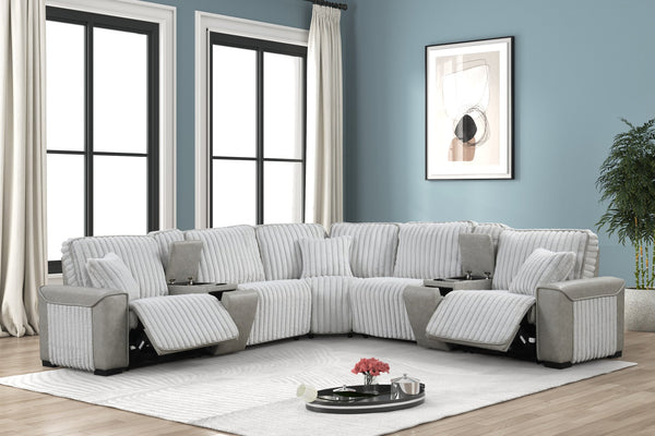 English Elm Ramona Luxurious Corduroy Power Reclining Sectional with Wireless Charging, Hidden Tray & Cupholders B009S02106