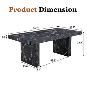 English Elm 78.7"*39.4"*29.9" Black Marble Mdf Dining Table Seats Eight with 3.5in Thick Top W1151S03864