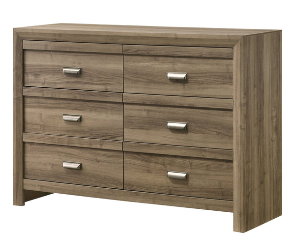English Elm 1pc Contemporary Six-Drawer Wooden Dresser with Metal Pulls, Warm Wood Finish, Spacious Bedroom Storage Light Brown 18.19 L x 60.16 W x 41.81 H B2741P383313