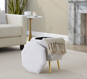 English Elm Ottoman Upholstered Storage Footrest with Metallic Legs for Living Room Bedroom Light Grey B202P471508