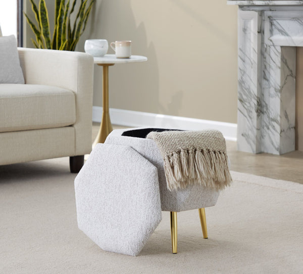 English Elm Ottoman Upholstered Storage Footrest with Metallic Legs for Living Room Bedroom Light Grey B202P471508