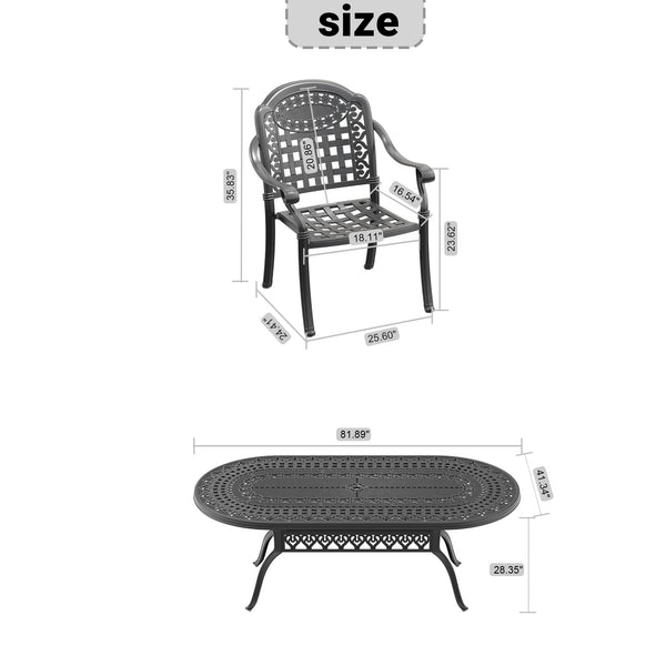 English Elm 7-Piece Durable Cast Aluminum Patio Set With Blue Cushions - Stylish Outdoor Dining & Comfort W1710S00497