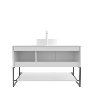 English Elm 48" Freestanding Bathroom Vanity Cabinet Sintered Stone Top Woodgrain Finish Open Shelf W2615S00664