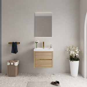 English Elm 24'' Wall Mount Bathroom Vanity Fluted Smoked Walnut Soft Close Drawer Quartz Basin W1920P385565