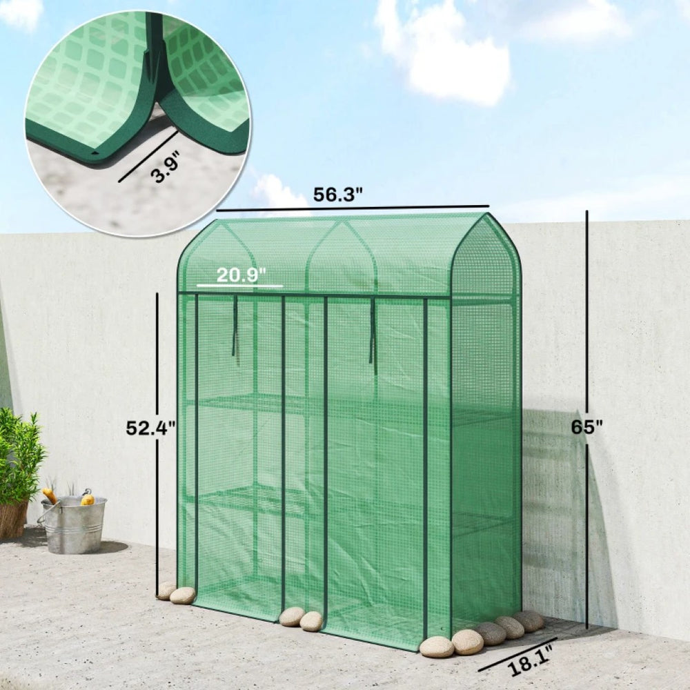 English Elm Portable Three Tier Mini Greenhouse with Uv Resistant Pe Cover and Steel Frame Green T3971P468168