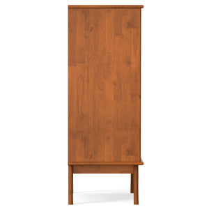 English Elm Draper Teak Mid Century Bar Cabinet – Solid Rubberwood, Wine & Stemware Storage, Drop-Down Worktop B136P203490