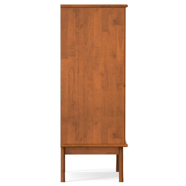 English Elm Draper Teak Mid Century Bar Cabinet – Solid Rubberwood, Wine & Stemware Storage, Drop-Down Worktop B136P203490
