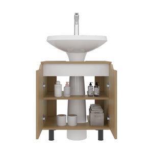English Elm Marlo Compact Under-Sink Cabinet with Cut-Out Back, Two Doors, Open Lower Shelf, Modern Storage Oak 27.56 L x 25.59 W x 5.12 H B200P368103