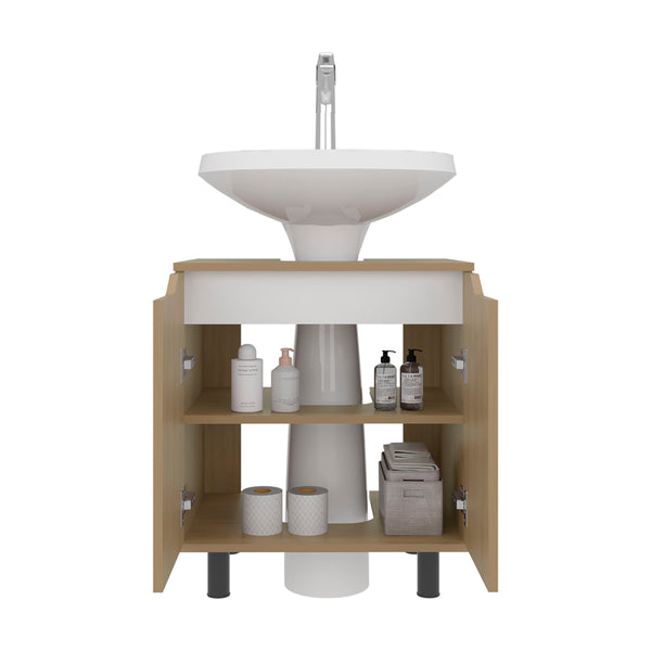 English Elm Marlo Compact Under-Sink Cabinet with Cut-Out Back, Two Doors, Open Lower Shelf, Modern Storage Oak 27.56 L x 25.59 W x 5.12 H B200P368103