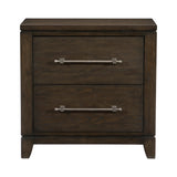 Modern Dark Brown 2-Drawer Nightstand - Contemporary Style Wooden Bedroom Furniture