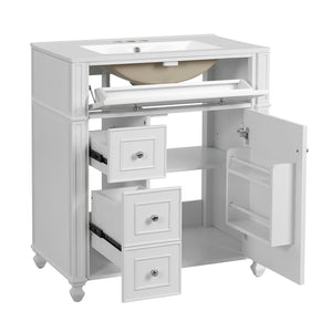 English Elm Bathroom Vanity with Sink French-Inspired 30" Ceramic Basin Vanity Cabinet with Soft-Close Doors & Drawer Organizer White N710P286723K