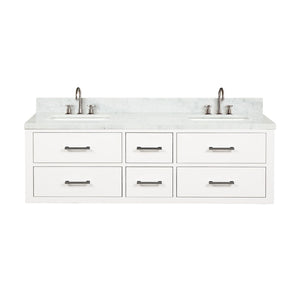 English Elm White Double Bathroom Vanity 60" With Carrara Marble Top, Complete Faucet Set & Ample Storage B2731P258056-GIGA