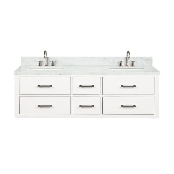 English Elm White Double Bathroom Vanity 60" With Carrara Marble Top, Complete Faucet Set & Ample Storage B2731P258056-GIGA