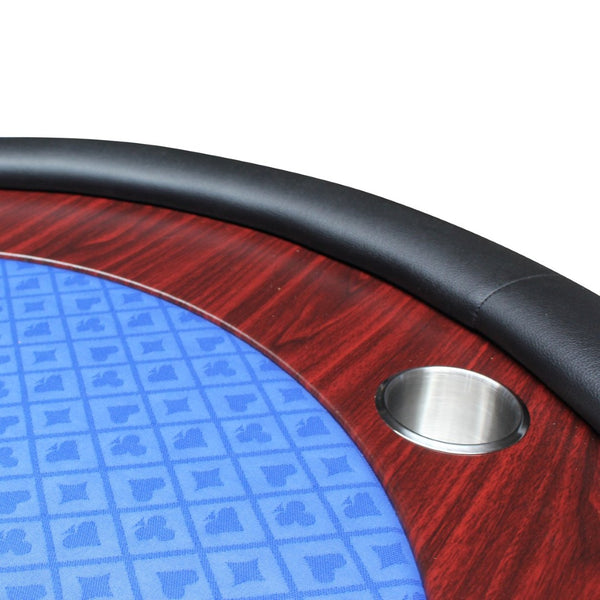English Elm 96" Oval Poker Table Folding Felt Surface Wood Racetrack Rail Stainless Cup Holders Blue W2748S00038
