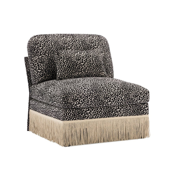 English Elm Armless Modular Sofa Leopard Chenille Upholstered Glam Living Room Accent Piece Khaki+Black W5656P454411