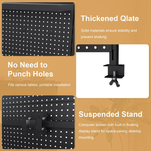 English Elm Metal Pegboard Workstation Organizer Dual Monitor Arms Powder Coated Steel Gaming Desk Black W2700P346780
