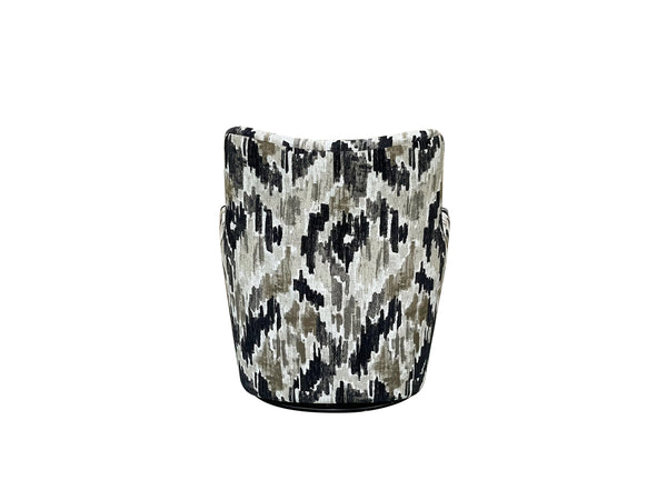 English Elm Swivel Beach Accent Chair White & Black Upholstered with Ikat Pattern, Sinuous Springs, Plush Dacron Cushions B2699P393058