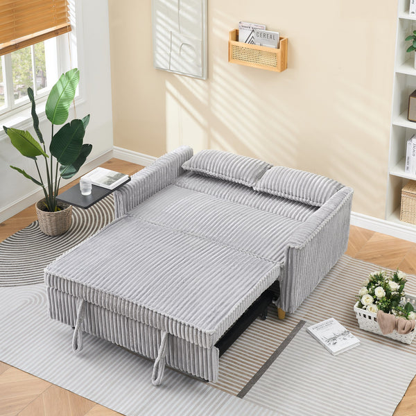 English Elm The pull-out corduroy sofa bed with convertible tabletop and USB charging ports for living room comfort Gray W1278P248133