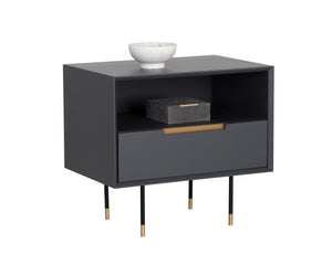 Sunpan Danbury Nightstand - Sleek Modern Design with Pull-Drawer, Rustic Bronze Accents, and Gold Caps Slate Navy