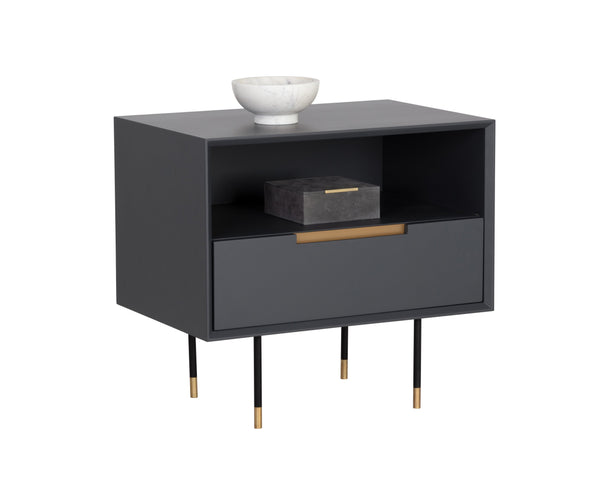 Sunpan Danbury Nightstand - Sleek Modern Design with Pull-Drawer, Rustic Bronze Accents, and Gold Caps Slate Navy
