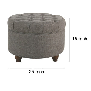 English Elm Fabric Tufted Round Storage Ottoman with Walnut Tapered Legs for Living Room B056P417128