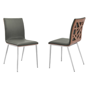 English Elm Crystal Upholstered Dining Chairs Walnut Veneer Back Faux Leather Seat Set of 2 B2736P464885