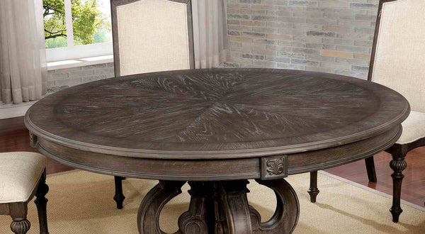 English Elm Elegant Round Pedestal Dining Set Carved Wood Table with Four Upholstered Side Chairs Ivory,Natural,Natural+Rustic B2741S00885
