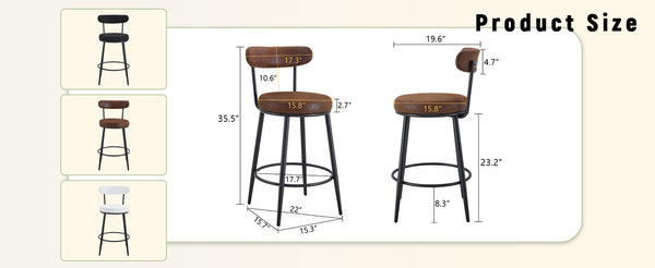 English Elm Fashionable Ergonomic Bar Chairs Set of Two with Breathable Fabric, Curved Back, Cushioned Comfort Brown+Black W1151P279691