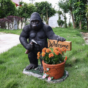 English Elm Outdoor Bear Planter Sculpture Hand Painted Resin Yard Statue for Garden Pathways W5398P455474