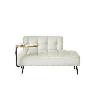 English Elm 54-inch Velvet Tufted Loveseat with Rotating Tray Table Nailhead Trim Compact Seating Beige W1359P438328