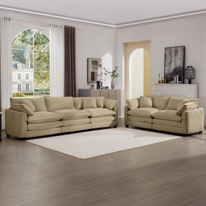 English Elm Modern 2-Piece Living Room Sofa Set With Plush Tan Corduroy, Deep Seats & Memory Foam Cushions W714S00793