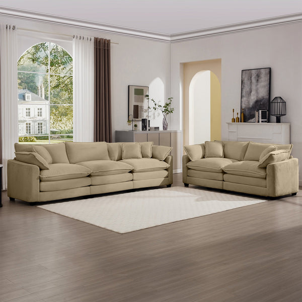 English Elm Modern 2-Piece Living Room Sofa Set With Plush Tan Corduroy, Deep Seats & Memory Foam Cushions W714S00793