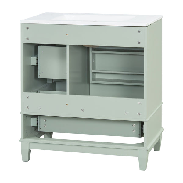 English Elm Christopher Knight Home® - 30" Freestanding Bathroom Vanity with Ceramic Sink, Soft-Close Door, Gold Knobs & 3 Drawers, Durable Painted Finish Light Green N759P225994G