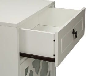 English Elm Ceara White Finish Accent Table with Drawer & Glass Door, Tapered Legs, Compact Storage and Style B2726P270524