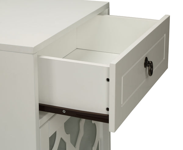 English Elm Ceara White Finish Accent Table with Drawer & Glass Door, Tapered Legs, Compact Storage and Style B2726P270524