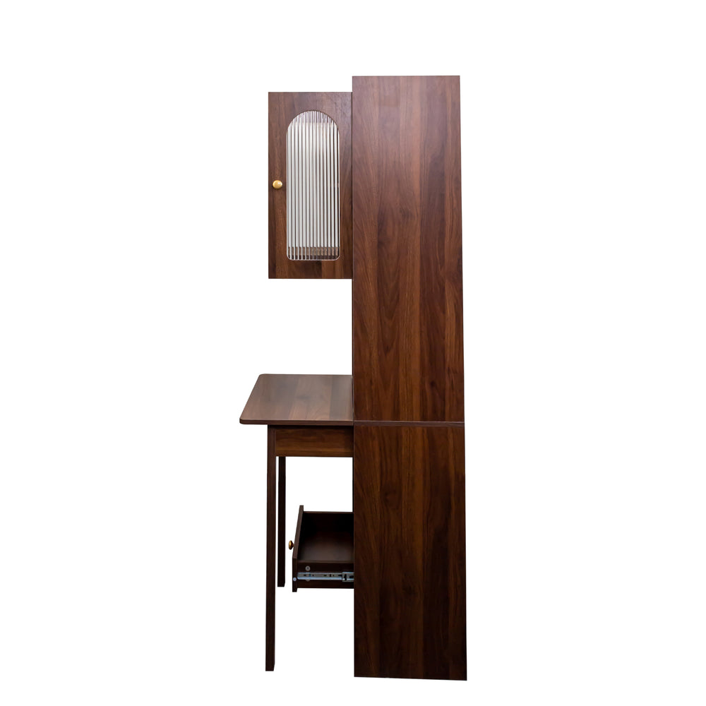 English Elm Fold-Out Convertible Writing Table Space-Saving Desk Cabinet with Shelf and Hidden Drawer for Home Office Walnut W331P256910