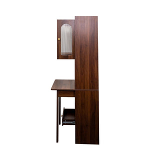 English Elm Fold-Out Convertible Writing Table Space-Saving Desk Cabinet with Shelf and Hidden Drawer for Home Office Walnut W331P256910