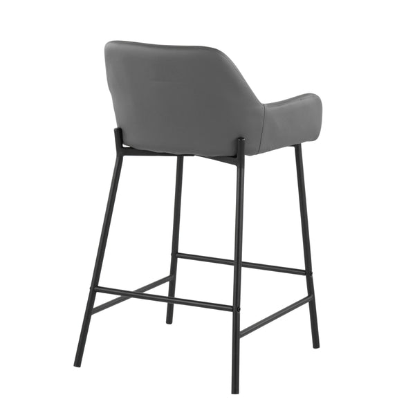 English Elm Daniella Industrial Counter Stool Set Of 2 - Black Metal Frame With Grey Faux Leather Upholstery B202S00044