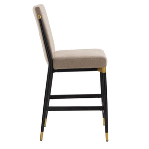 English Elm Modern Armless Counter Stools Set of 2 Upholstered Iron Frame with Gold Accents Black+Brown N771P345828H