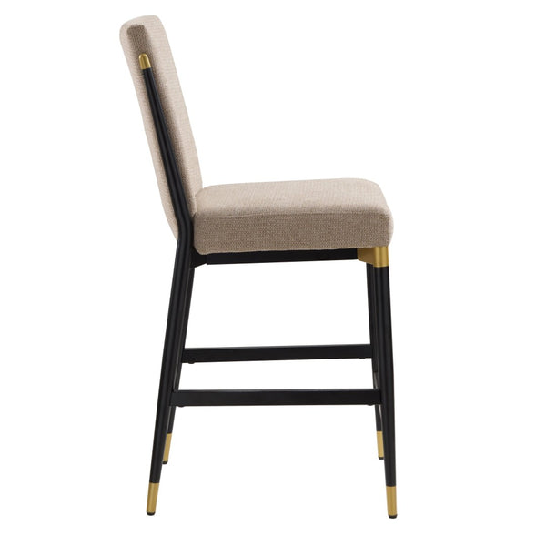 English Elm Modern Armless Counter Stools Set of 2 Upholstered Iron Frame with Gold Accents Black+Brown N771P345828H