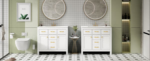 English Elm 72'' Modern Bathroom Vanity Set With Ceramic Sink, Solid Wood Frame, Ample Storage & Sleek Design N710SS00011K
