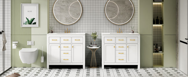 English Elm 72'' Modern Bathroom Vanity Set With Ceramic Sink, Solid Wood Frame, Ample Storage & Sleek Design N710SS00011K