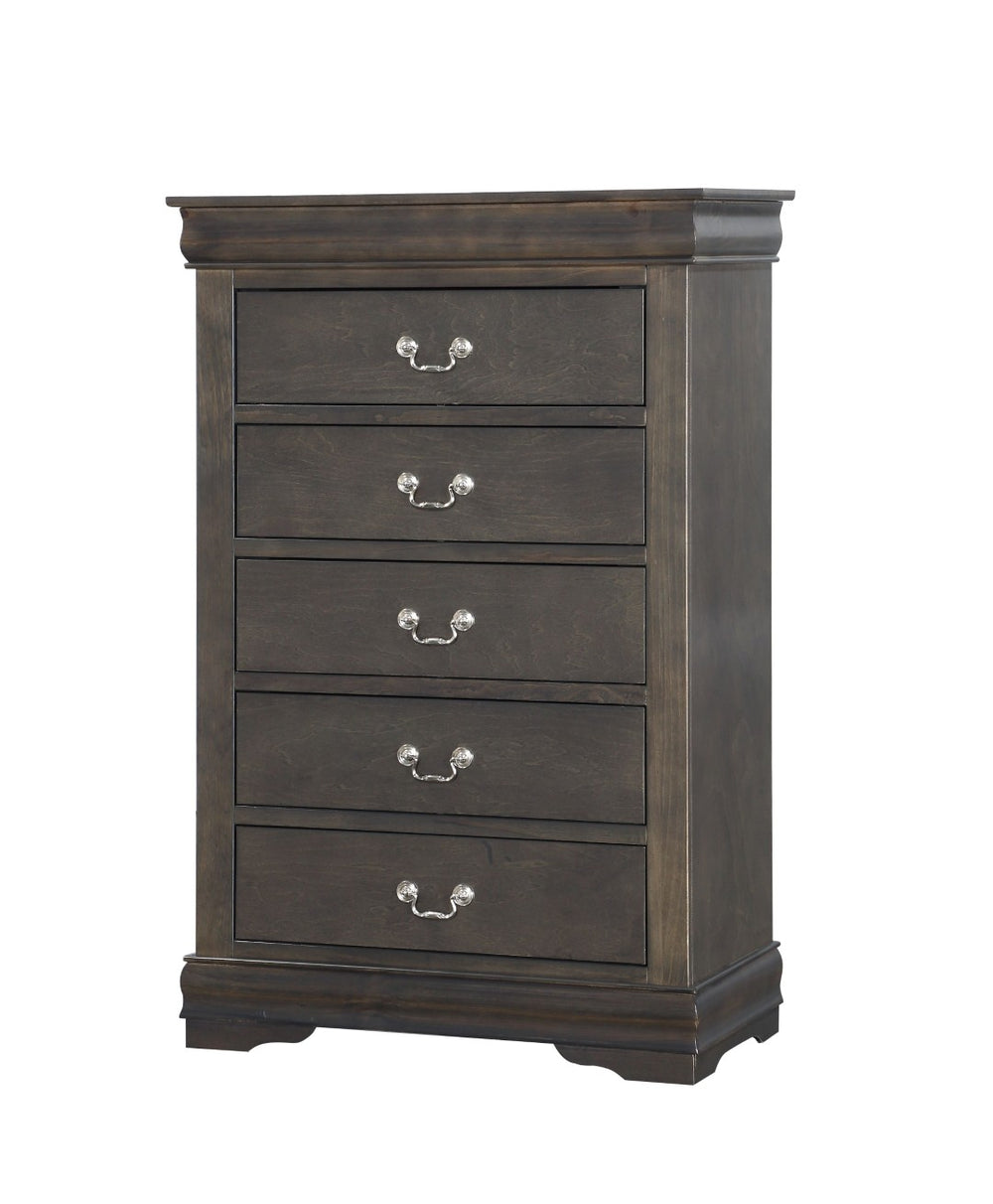 English Elm Louis Philippe 5 Drawer Chest in Dark Gray with Dovetail Joinery and Nickel Pulls B2726P252749