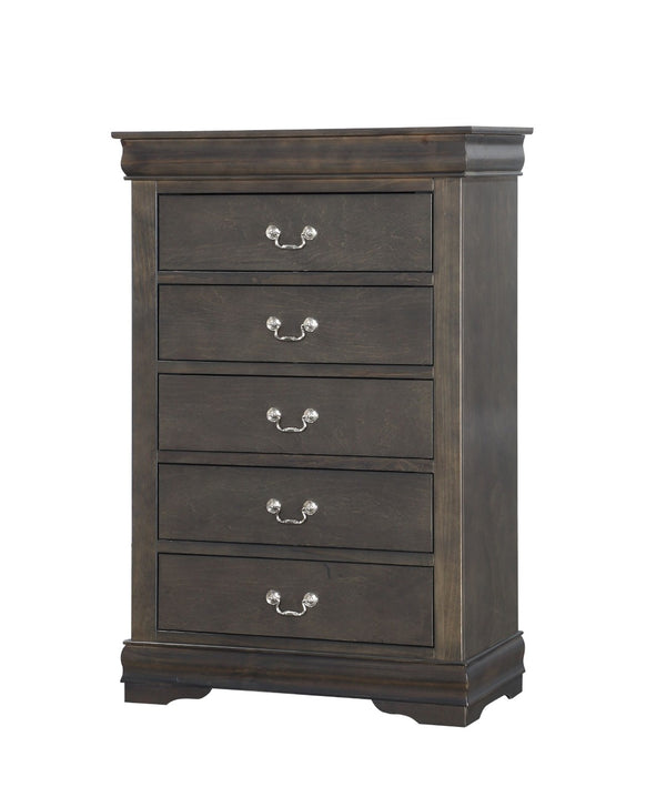 English Elm Louis Philippe 5 Drawer Chest in Dark Gray with Dovetail Joinery and Nickel Pulls B2726P252749