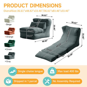 English Elm Cloud Corduroy Sleeper Chair Foldable High Density Foam Seat for Small Space Living Grey W1765P448641