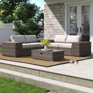 English Elm Fully Assembled All-Weather Rattan Sectional Sofa Set – 8-Piece Outdoor Comfort With Cushions B120S00203
