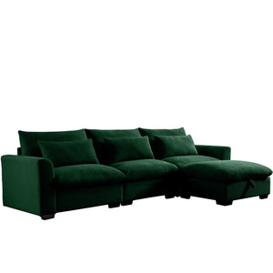 English Elm Corduroy Sectional Sofa - L-Shaped Couch With Storage Footstool & 3 Pillows, Stylish Comfort For Any Room W714S00671