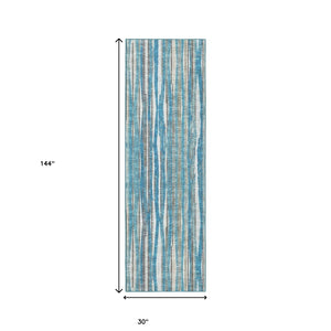 Homeroots 12' Blue And Ivory Ombre Hand Tufted Runner Rug  Polyester 493044