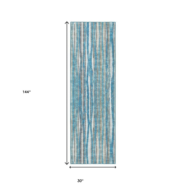 Homeroots 12' Blue And Ivory Ombre Hand Tufted Runner Rug  Polyester 493044