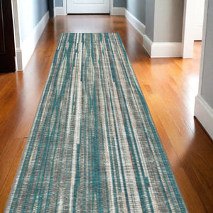 Homeroots 12' Blue And Ivory Ombre Hand Tufted Runner Rug  Polyester 493046